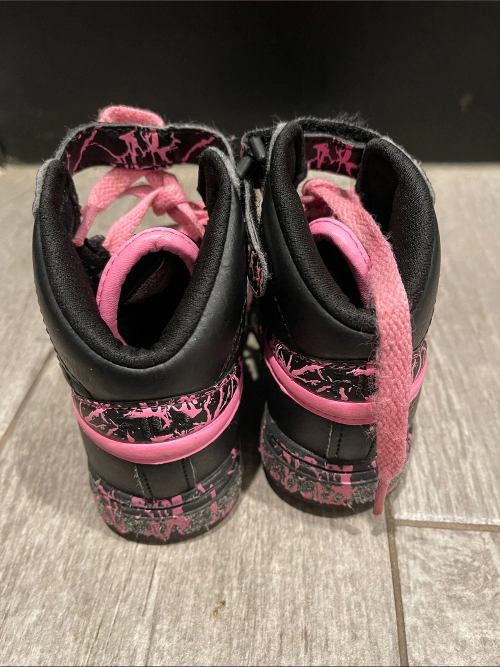Fila Kids Black and Pink High-Top Boots with Velcro Strap